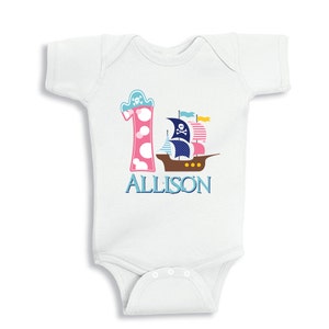 Personalized  Pirate 1 Birthday Girl Bodysuit