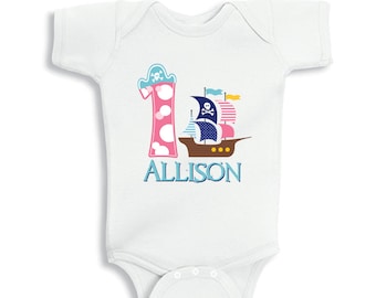 Personalized  Pirate 1 Birthday Girl Bodysuit