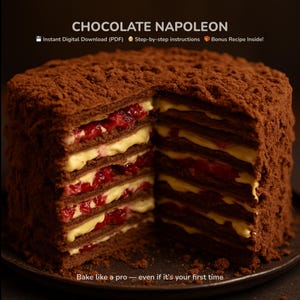 Schokoladen-Napoleon-Kuchen Rezept PDF | Geschichteter französischer Nachtisch | Sofortiges digitales Download-Rezept