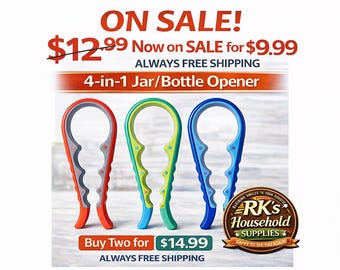 Abrebotellas 4 en 1 de fácil agarre, herramienta de cocina multifuncional para abrir tapas de latas, frascos y botellas. Ideal para personas con artritis.