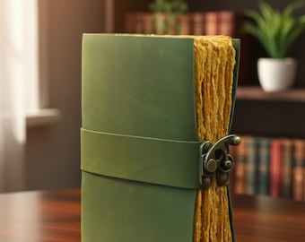 Handmade Green Leather Journal: Vintage Travel Diary with Metal Clasp
