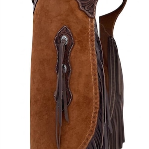 Custom Suede Leather Western Chinks 6-Inch Fringes, Ranch & Rodeo