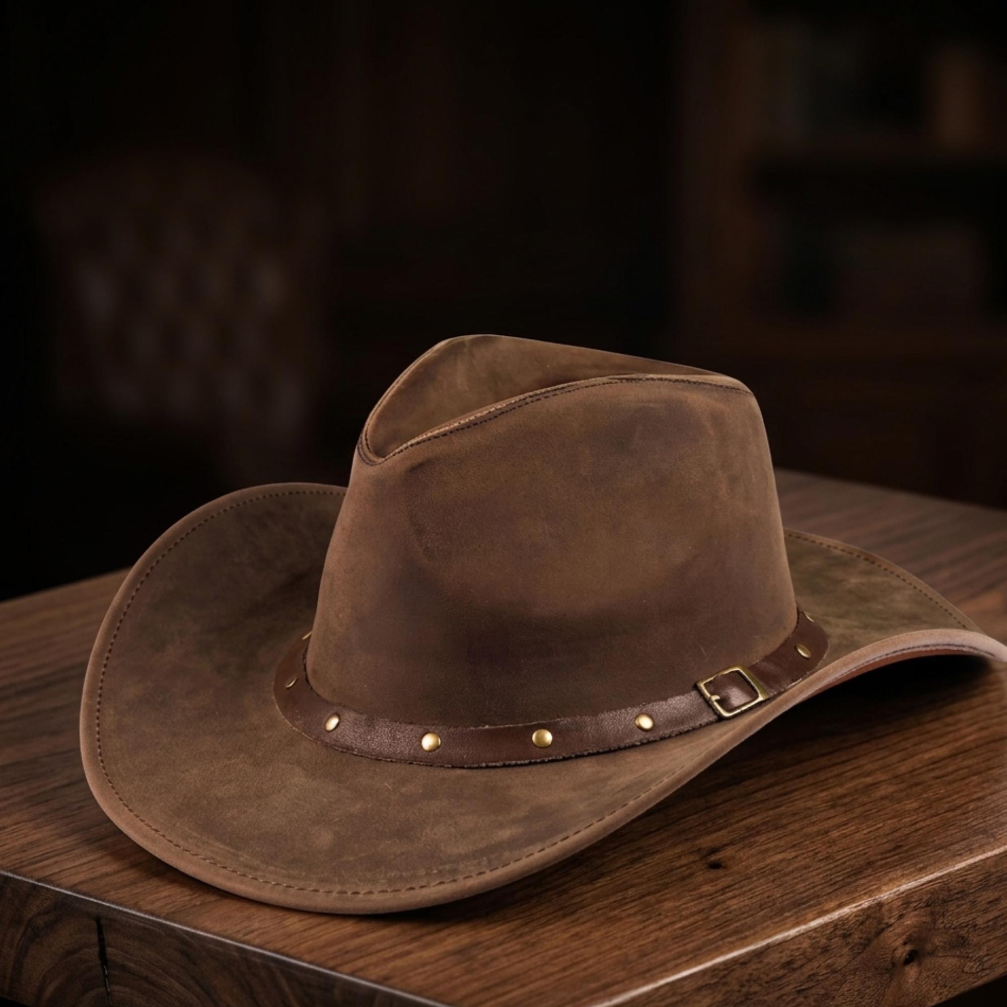 Ancienne Coiffe Western Tressée Main - Cuir Brut - Marron - Occasion