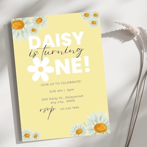 Daisy First Birthday Invitation: Editable Floral Party Template (Digital Download