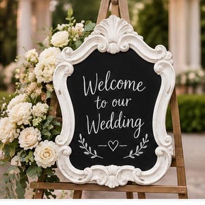 Cornici creative per foto, stile vintage, decorate, effetto lavagna bianca.