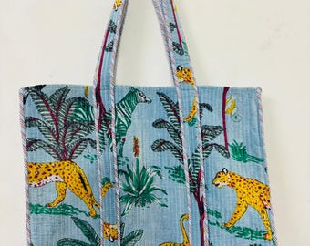 Handmade Velvet Tote Bag, Floral Print Quilted Handbag