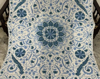 Couvre-lit mural jaune indien coton double laine Suzani broderie