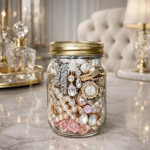 boho mystery jewelry jar 🩵 comes with rings