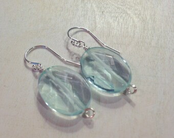 F A C E T E D  POP - Faceted Green Pop Bottle Glass Oval Earrings with Silver Ear Wires by Mandy Lemig