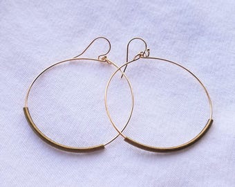 B E A D E D LOOP - Fine Metal Hoop With Gold Bead Earrings With Gold Fill Hoops by Mandy Lemig