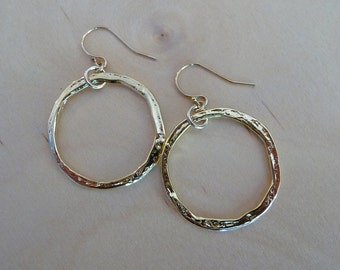 H O O P S - Fine Metal Hammered Hoop Earrings in Gold Fill by Mandy Lemig