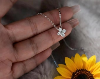 Collar de trébol de plata de ley 925 con colgante de diamante cultivado en laboratorio