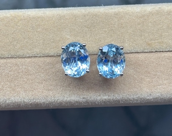 Sky Blue Topaz Earrings, 18K Gold Plated Sterling Silver Studs