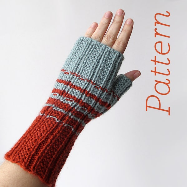 Knit Fingerless Gloves Pattern // Two-Color Fingerless Gloves  // pattern only // DIGITAL PDF Download