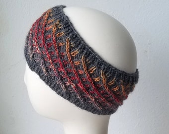 Cross Hatch Brioche Knit Ear Warmer/Neck Warmer in Gray and Multi