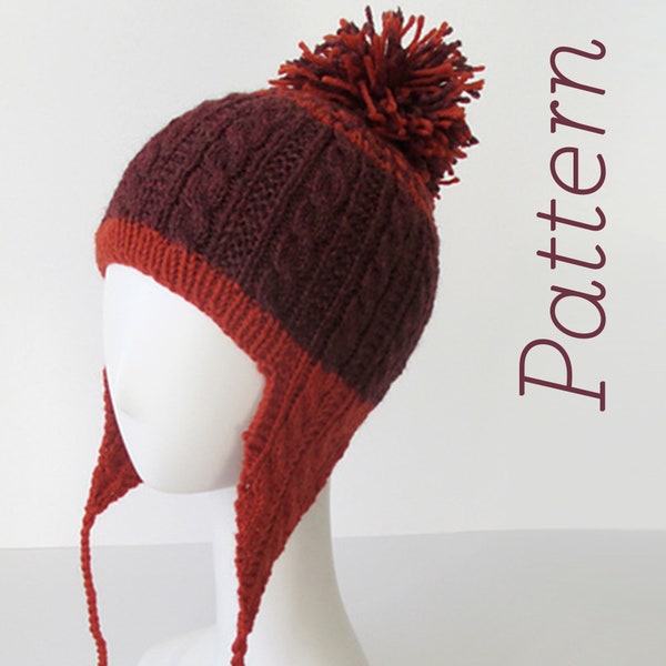 Knit Hat Pattern // Gingerbread Icing Ear Flap Hat // pattern only // DIGITAL PDF Download