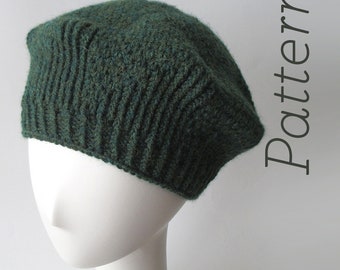 Knit Hat Pattern – Twirling Twill Beret – Adult One Size // pattern only // DIGITAL PDF Download