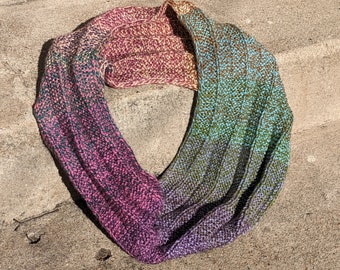 Hand Knit Infinity Scarf | Accordian | Color Fade