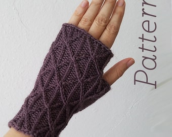 Knit Fingerless Gloves Pattern // Rhombic Mitts // pattern only // DIGITAL PDF Download