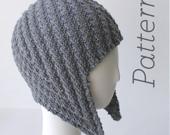 Knit Hat Pattern // Herringbone Rib Aviator Hat // pattern only // DIGITAL PDF Download