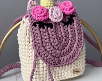 Crochet Unicorn Backpack for Baby Girls, Knitted Toddler Ruckzack, Surprise Birthday Gift