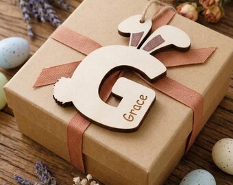 Personalized Wooden Bunny Ornament, Custom Name Easter Hanging Decoration