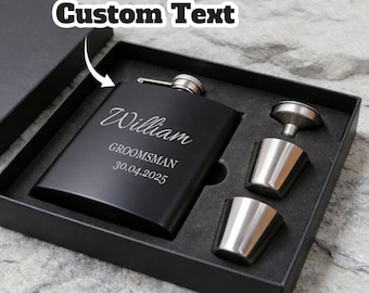 Set de petaca personalizada / Regalo grabado para padrinos de boda / Petaca con nombre personalizado / Regalo de boda para hombres / Regalo para el padrino / Regalo de cumpleaños