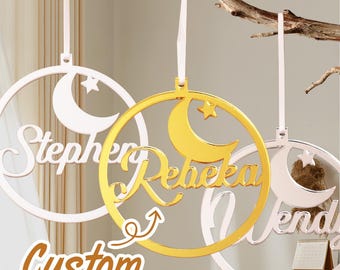 Personalised Ramadan Ornament | Eid Mubarak Gift | Islamic Hanging Decor | Custom Name Crescent Moon Star Decor | Muslim Home Décor
