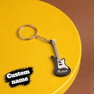 Personalized Guitar Keychain Custom Name Mini Guitar Keyring Music Lover Gift Black Silver Gold