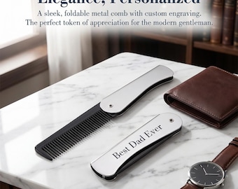 Personalized Engraved Folding Metal Comb for Men | Custom Name Message Grooming Comb | Groomsmen Gift Father’s Day | For Dad | Beard Comb