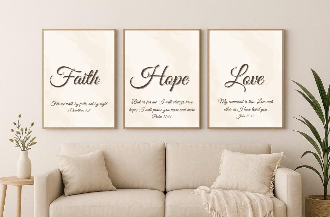 Faith Hope Love Bible Verse Wall Art Set of 3 | Christian Printable ...