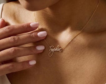 Custom Name Necklace Gold, Personalized Dainty Name Necklace, Minimalist Script Necklace, Gift for Her, Mother's Day Gift