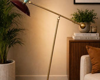 1950s Mid Century Brass Floor Lamp, Stilnovo Marble Base Lighting Fixture