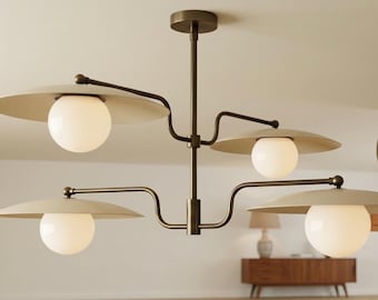 Lampadario Sputnik in ottone - Lampadario in ottone antico - Lampadario da sala da pranzo - Apparecchio di illuminazione