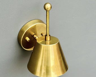 Antique Brass Wall Sconce: Mid Century Vanity Light Fixture
