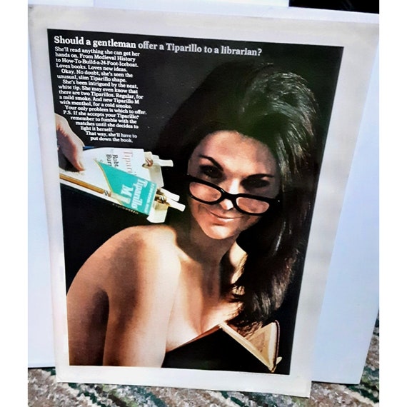 Vintage 1967 Tiparillo Cigarettes Woman Librarian Ad Original epherma