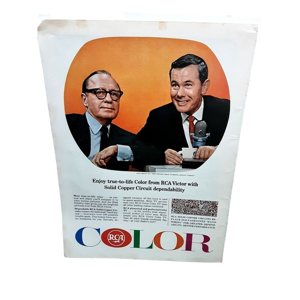 1965 RCA Color Johnny Carson Jack Benny Original Print Ad vintage