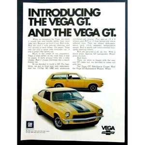 1971 Chevy Vega GT Chevrolet Yellow Black Original Print Ad
