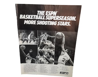 1985 ESPN Basketball Superseason Patrick Ewing Georgetown Original Print Ad