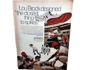 1971 Converse Lou Brock St Louis Cardinals Shoes Original Print Ad 70s