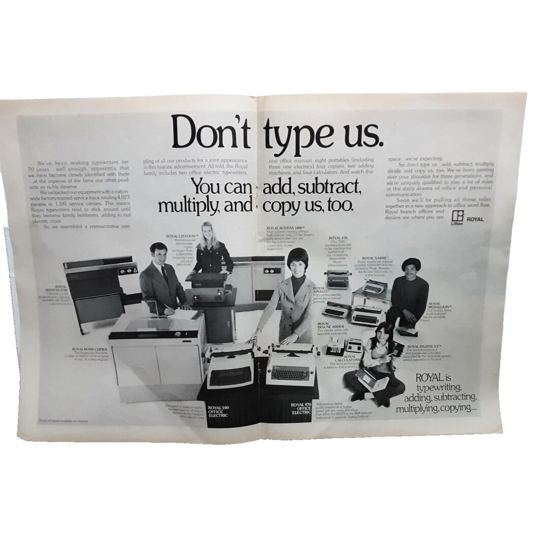 1973 Royal Typewriter Copier Machine 2 Page Original Print Ad Vintage ...