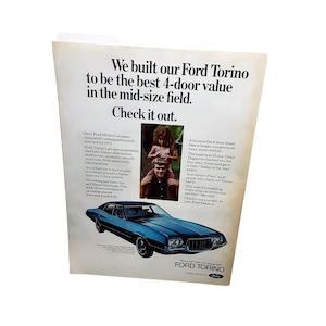 1972 Ford Torino Car Blue Color Original Print ad 70s
