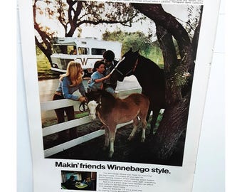 1973 Winnebago Brave Makin Friends Horses Original Print Ad