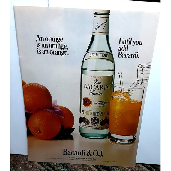 1986 Bacardi and Orange Juice Original Print Ad 80s
