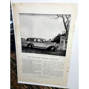 1932 Lincoln V8 7 Passenger Sedan Print Ad vintage 30s
