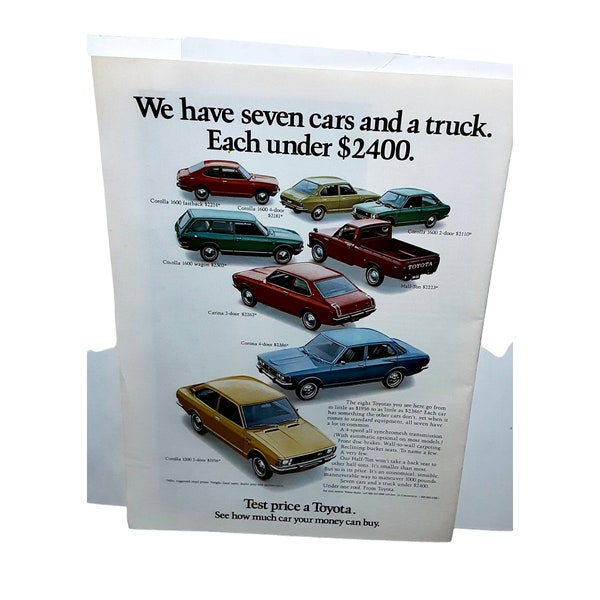 1972 Toyota Car 7 Cars and a Truck Vintage Print Ad 70s