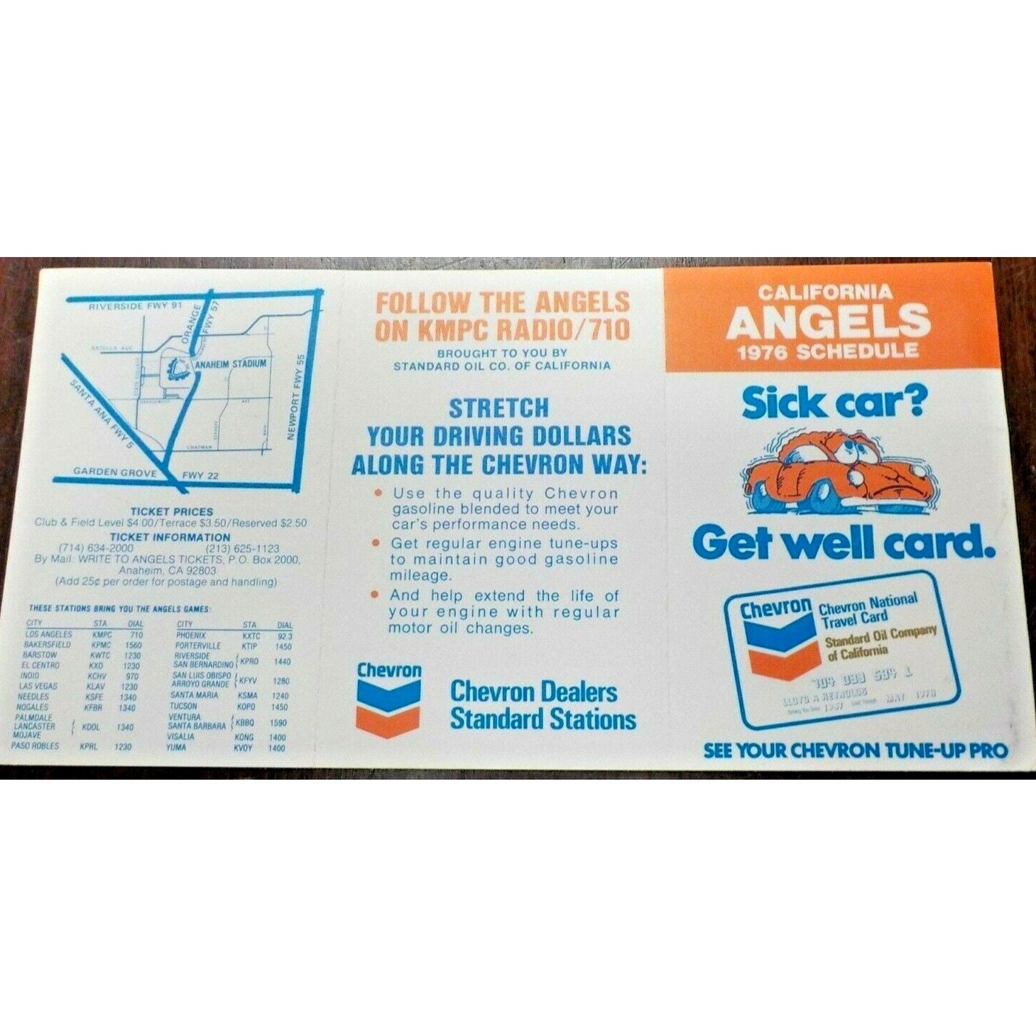 1976 California Angels Baseball Schedule Foldout Chevron
