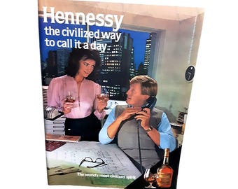 1984 Hennessy Cognac Ad Business Office Woman Man City Night Drink