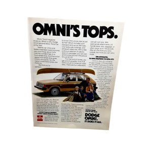 1978 Dodge Omni Car with Canoe On Top Original print ad