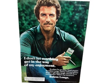 tom selleck cigarette ad 1976 Smokes Salem Cigarettes VINTAGE ADVERTISEMENT Tom Selleck's pipe. | Pipe
